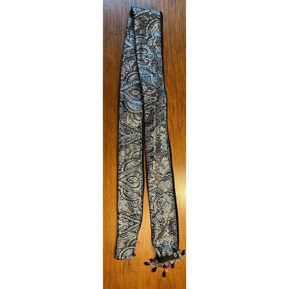 Silver Paisley Tie Belt with Beaded Fringe 42"
